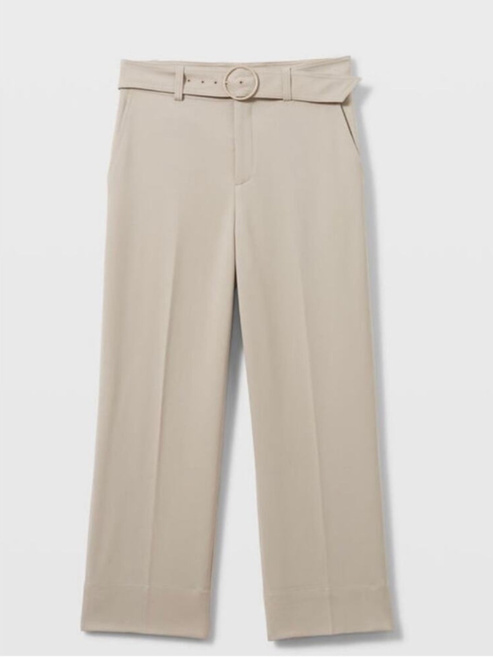 Club Monaco High Waisted Trousers Taupe Beige Belted Sz 2 Wool Blend